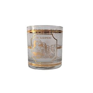 Mt.‎ Rushmore Souvenir CULVER Glass 22K Gold Trim Low Ball Rocks Glass Vintage
